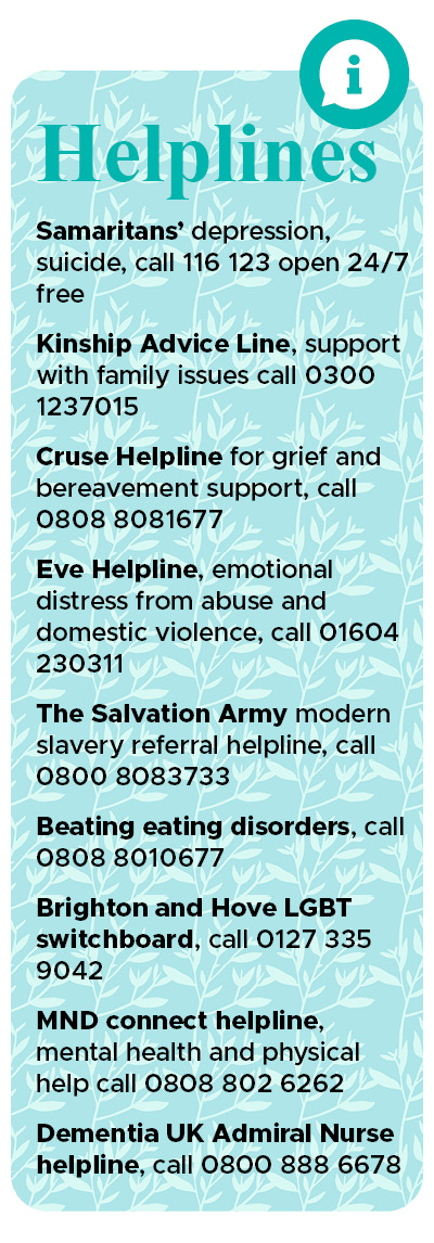 dark writing on top of a light blue background with the title helplines and an information icon